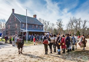 Patriot troops form in front of Tavern