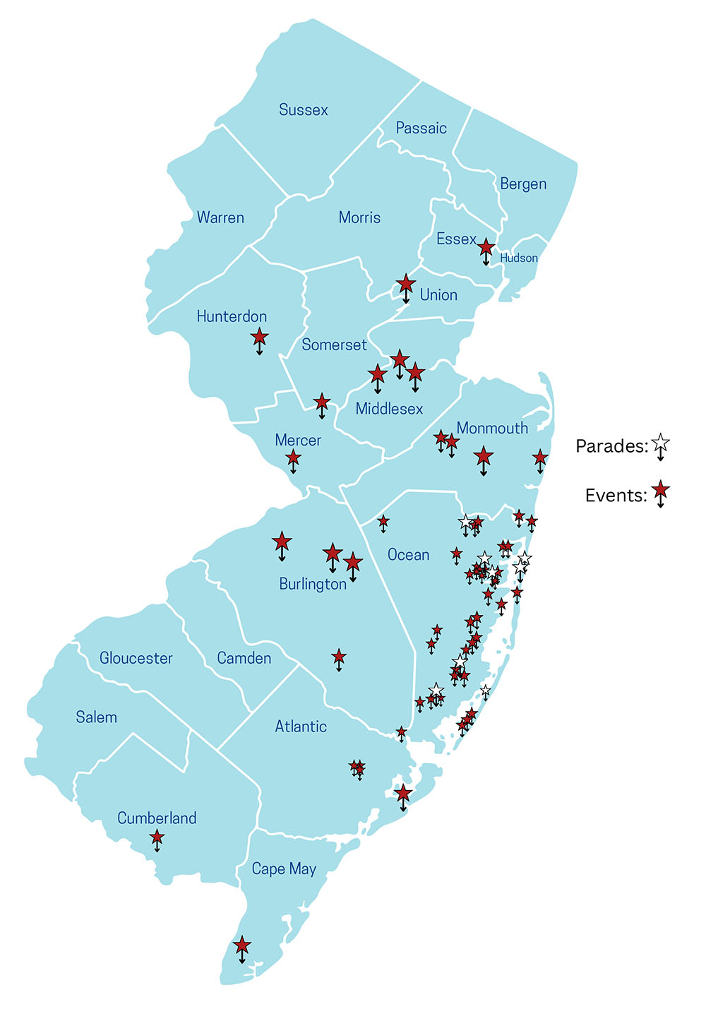 map of the War at the Shore Traveling Trailer locations