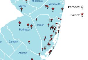 NJ Map of War at the Shore Travel locations - crop of ocean county