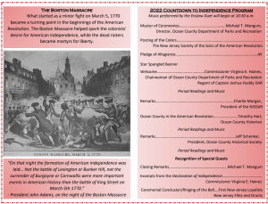 2022 inside cover of program on Boston Massacre