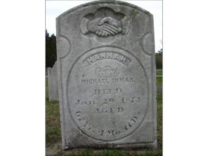 gravestone of Hannah wife of Michael Inman died Jan 29, 1873 Baptist Cemetery
