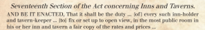 Seventeenth Section of the Act concerning Inns and Taverns news clipping