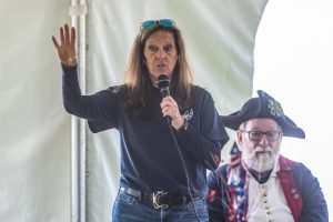 Mary Jane Bavais speaks with gesture to League on April 18, 2026