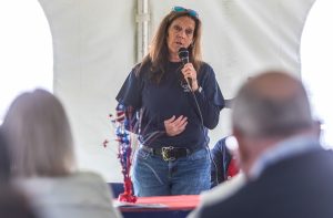 Mary Jane Bavais speaks to League on April 18, 2026