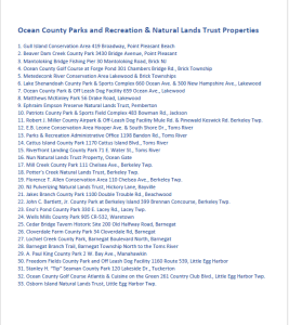 list of Ocean County Parks & Recreation Facilities