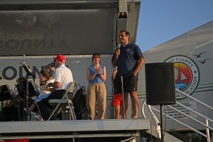 07.02.2026 Commissioner Arace smiles from stage at drone show