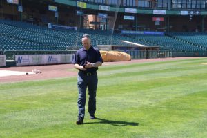 Ocean County Commissioner Barbara Jo Crea, liaison to Ocean County’s recycling program, visited the BlueClaws stadium in Lakewood