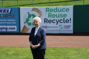 Ocean County Commissioner Barbara Jo Crea, liaison to Ocean County’s recycling program, visited the BlueClaws stadium in Lakewood