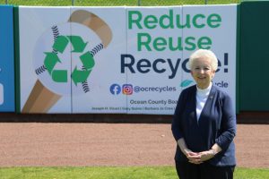 Ocean County Commissioner Barbara Jo Crea, liaison to Ocean County’s recycling program, visited the BlueClaws stadium in Lakewood