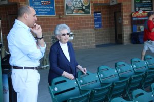 Ocean County Commissioner Barbara Jo Crea, liaison to Ocean County’s recycling program, visited the BlueClaws stadium in Lakewood