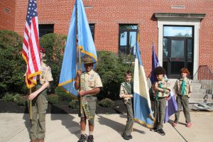 unveiling the plaque provided by the Captain Joshua Huddy Chapter of the DAR