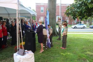 unveiling the plaque provided by the Captain Joshua Huddy Chapter of the DAR