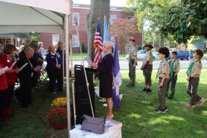 unveiling the plaque provided by the Captain Joshua Huddy Chapter of the DAR