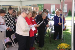 unveiling the plaque provided by the Captain Joshua Huddy Chapter of the DAR