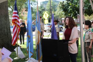 unveiling the plaque provided by the Captain Joshua Huddy Chapter of the DAR
