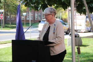 unveiling the plaque provided by the Captain Joshua Huddy Chapter of the DAR