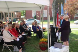 unveiling the plaque provided by the Captain Joshua Huddy Chapter of the DAR