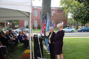 unveiling the plaque provided by the Captain Joshua Huddy Chapter of the DAR
