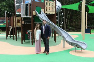 Ribbon cutting ceremony of the new playground at Eno's Pond County Park