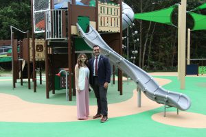 Ribbon cutting ceremony of the new playground at Eno's Pond County Park