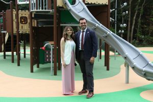 Ribbon cutting ceremony of the new playground at Eno's Pond County Park