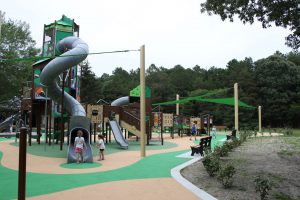Ribbon cutting ceremony of the new playground at Eno's Pond County Park