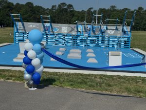 Ocean County Commissioner Jennifier Bacchione celebrates a new fitness court in Little Egg Harbor, NJ
