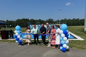 Ocean County Commissioner Jennifier Bacchione celebrates a new fitness court in Little Egg Harbor, NJ