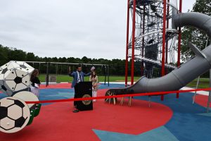 Ribbon cutting ceremony of the new playground at Patriots' County Park