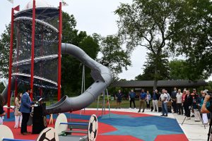 Ribbon cutting ceremony of the new playground at Patriots' County Park