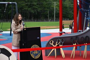 Ribbon cutting ceremony of the new playground at Patriots' County Park