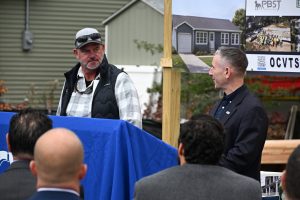 Ocean County Board of Commissioners attend the Ocean County Vocational Technical School's groundbreaking on a house being built by the construction program