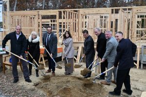 Ocean County Board of Commissioners attend the Ocean County Vocational Technical School's groundbreaking on a house being built by the construction program