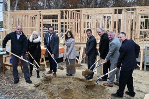 Ocean County Board of Commissioners attend the Ocean County Vocational Technical School's groundbreaking on a house being built by the construction program