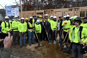 Ocean County Board of Commissioners attend the Ocean County Vocational Technical School's groundbreaking on a house being built by the construction program