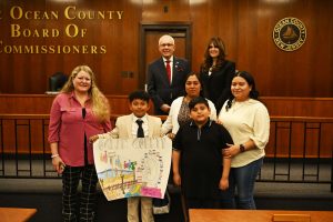 Four fourth graders from Ocean County schools were recognized by the Ocean County Board of Commissioners, and the Ocean County Deputy Clerk for their winning entries in the annual “My County Poster Contest.”
