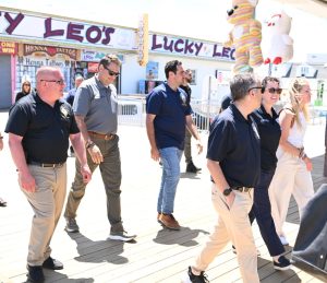Ocean County officials join the New Jersey Attorney General's office during the kick-off to a safe summer on the Seaside Heights Boardwalk