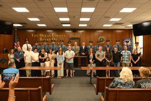 Ocean County Commissioners Sam Ellenbogen and Ray Gormley welcomed 10 new Corrections Officers to Ocean County during a swearing in ceremony on June 10. Ellenbogen and Gormley, liaisons to the Ocean County Corrections Department, administered the oath to the new officers.