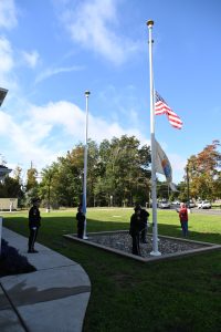 The ceremony featured remarks from Ocean County Library Director Sue Quinn, Deputy Director Bacchione, Ocean County Library Commission Chair Henry Mancini, NJ 9th District Assemblyman Grey Myhre, New Jersey State Librarian Jennifer Nelson and Stafford Mayor Robert E. Henken. The Ocean County Sheriff’s Office also marked the occasion with a ceremonial flag raising at the new building.