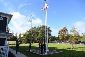 The ceremony featured remarks from Ocean County Library Director Sue Quinn, Deputy Director Bacchione, Ocean County Library Commission Chair Henry Mancini, NJ 9th District Assemblyman Grey Myhre, New Jersey State Librarian Jennifer Nelson and Stafford Mayor Robert E. Henken. The Ocean County Sheriff’s Office also marked the occasion with a ceremonial flag raising at the new building.