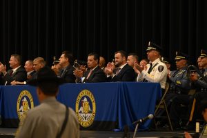 Ocean County Police Academy Basic Police Recruit Class No. 126 was recognized on October 6, during a graduation ceremony at Toms River North High School, following the successful completion of five months of intensive training under the guidance of Ocean County Sheriff Michael G. Mastronardy. The recruits were joined by family members, loved ones, academy instructors, law enforcement leaders, and Ocean County Commissioner Director Frank Sadeghi and Commissioner Sam Ellenbogen, who both serve as liaisons to the Ocean County Sheriff’s Department. 