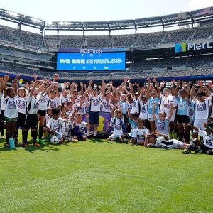 kids in soccer stadium