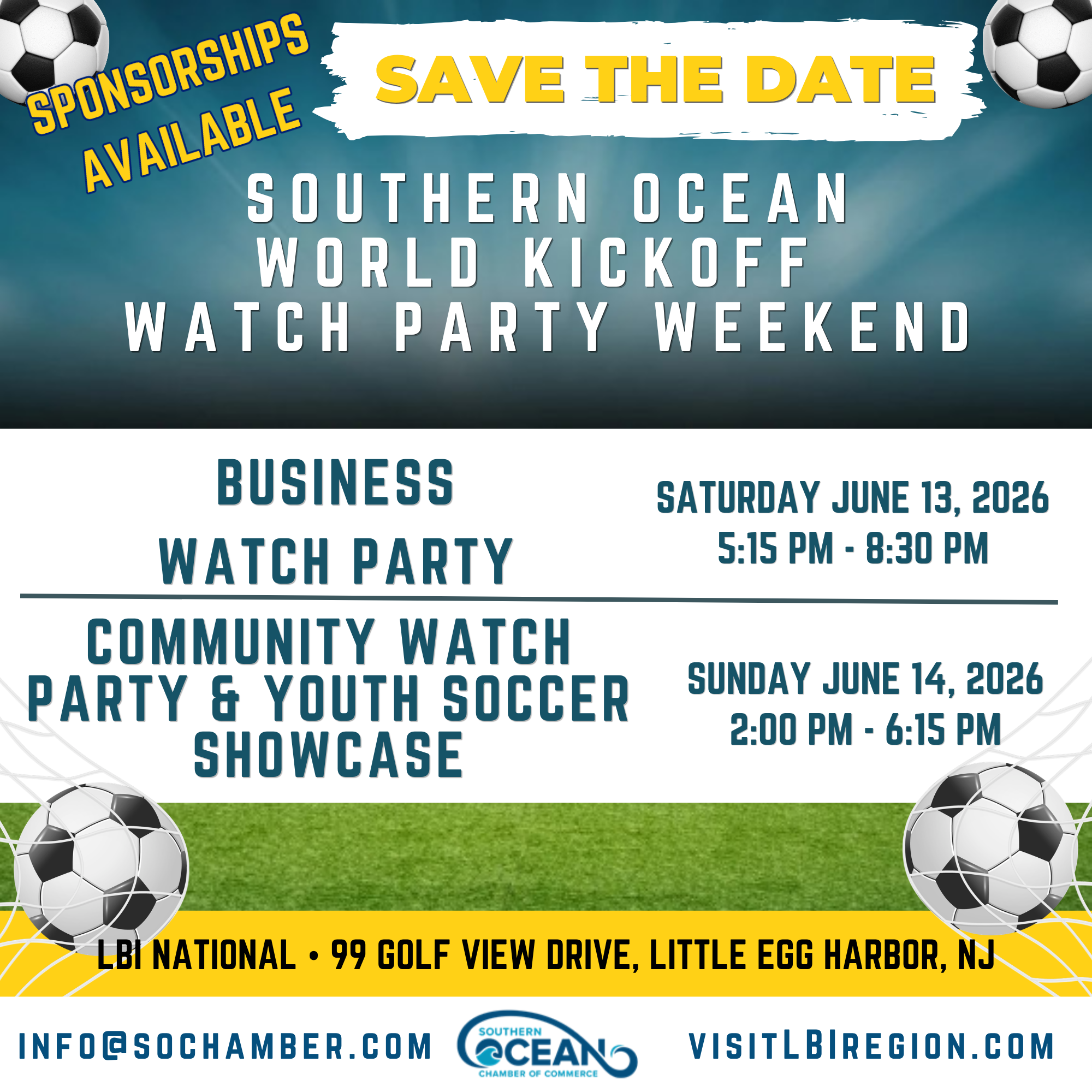 World Kickoff Watch Party Weekend Flyer with soccer balls